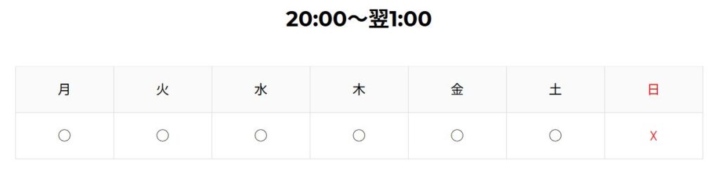 KINKY BOXの営業時間