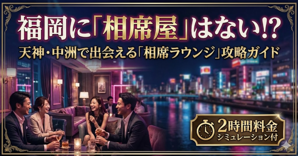 福岡の相席屋閉店の事実と、天神・中洲で営業中の相席ラウンジ6店舗の比較解説記事アイキャッチ。