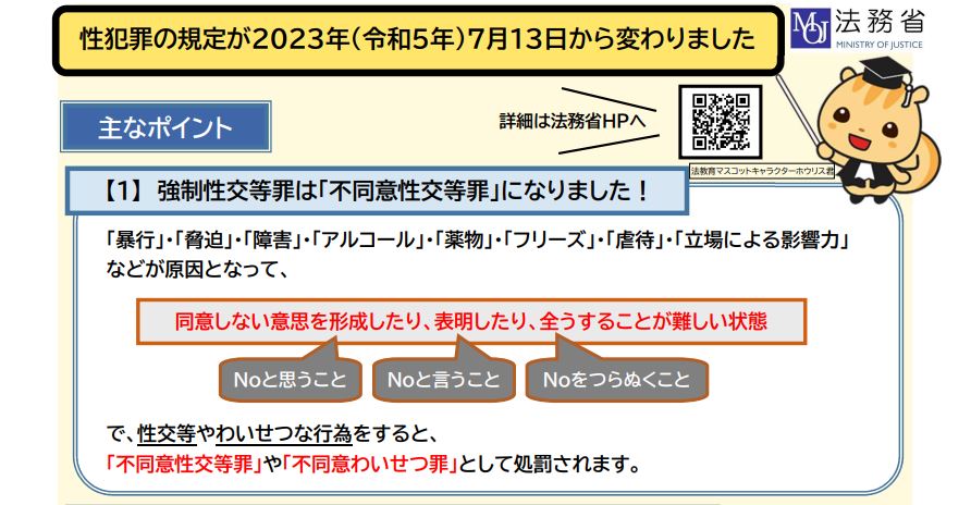 法務省資料による不同意性交等罪の概要と法定刑の記載