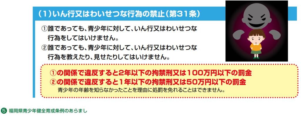 福岡県青少年健全育成条例の罰則規定（福岡県庁公式資料）