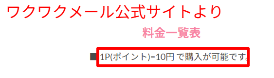 ワクワクメール公式サイトの料金ページ