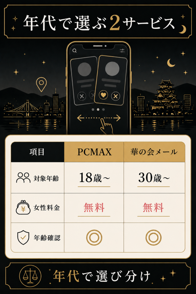 出会い系PCMAXと華の会メールを年代・料金・年齢確認で中立比較した図解