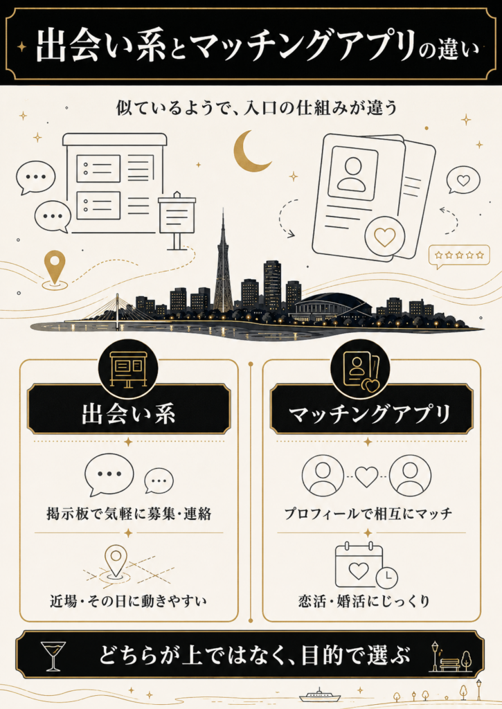 出会い系とマッチングアプリの違いを比較した図解